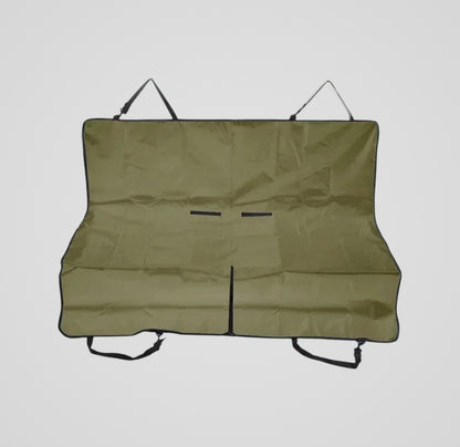 Olive green waterproof car seat cover with adjustable straps and black trim
